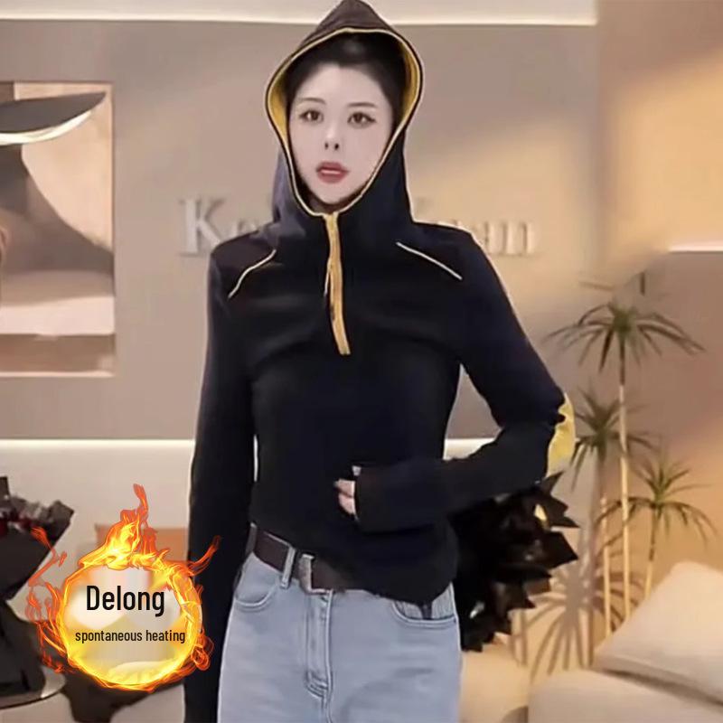 

Women s 2025 Winter Hooded Half-Zip Warm Base Layer: Patchwork, Casual, Versatile, Slimming Top M (for 85-100 lbs)