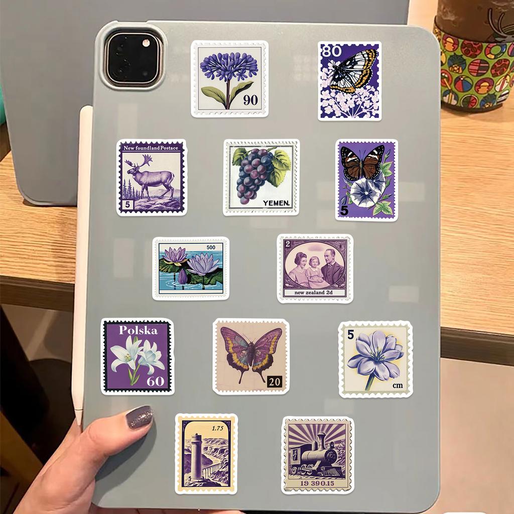 50 Purple Retro Stamps Graffiti Stickers Decorate Guitar Laptop Suitcase DIY Waterproof