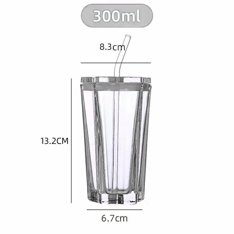1set Tasse en Verre avec Paille et Couvercle Étoile à Cinq Branches Verre Mug à Dégradé de Couleur Boisson Froide Mug à Café Glacé Verrerie Décor de Bureau