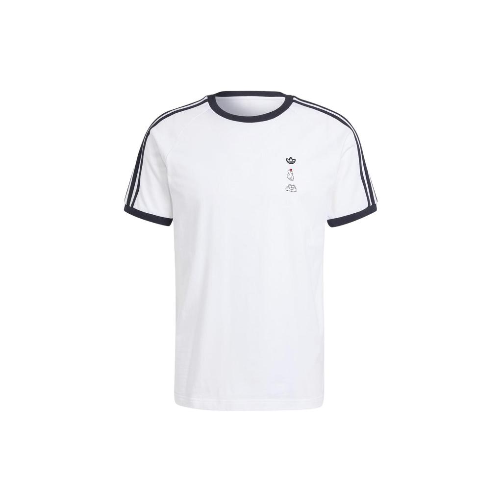 Adidas Originals X Mickey Mouse SS24 Embroidered Logo Striped Slim Fit T-Shirt Men Tops White IY2270