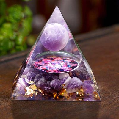 Piramida de orgonit lucrată manual, sferă de cristal de ametist de 60 mm cu piatră de cristal natural ametist, orgon, orgon vindecător de energie