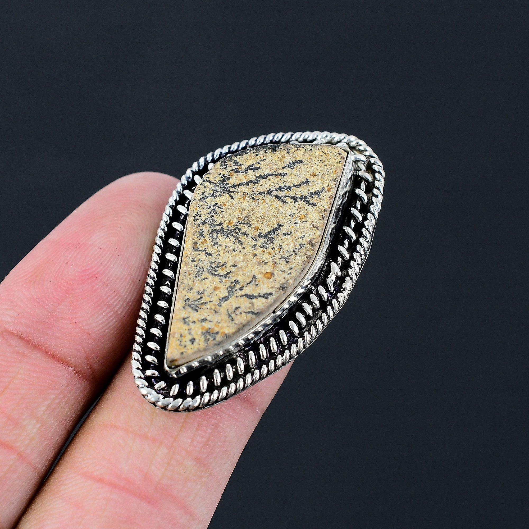 Psilomelane Dendrite Gemstone 925 Sterling Silver Promise Ring Jewelry US 6.5 6.5