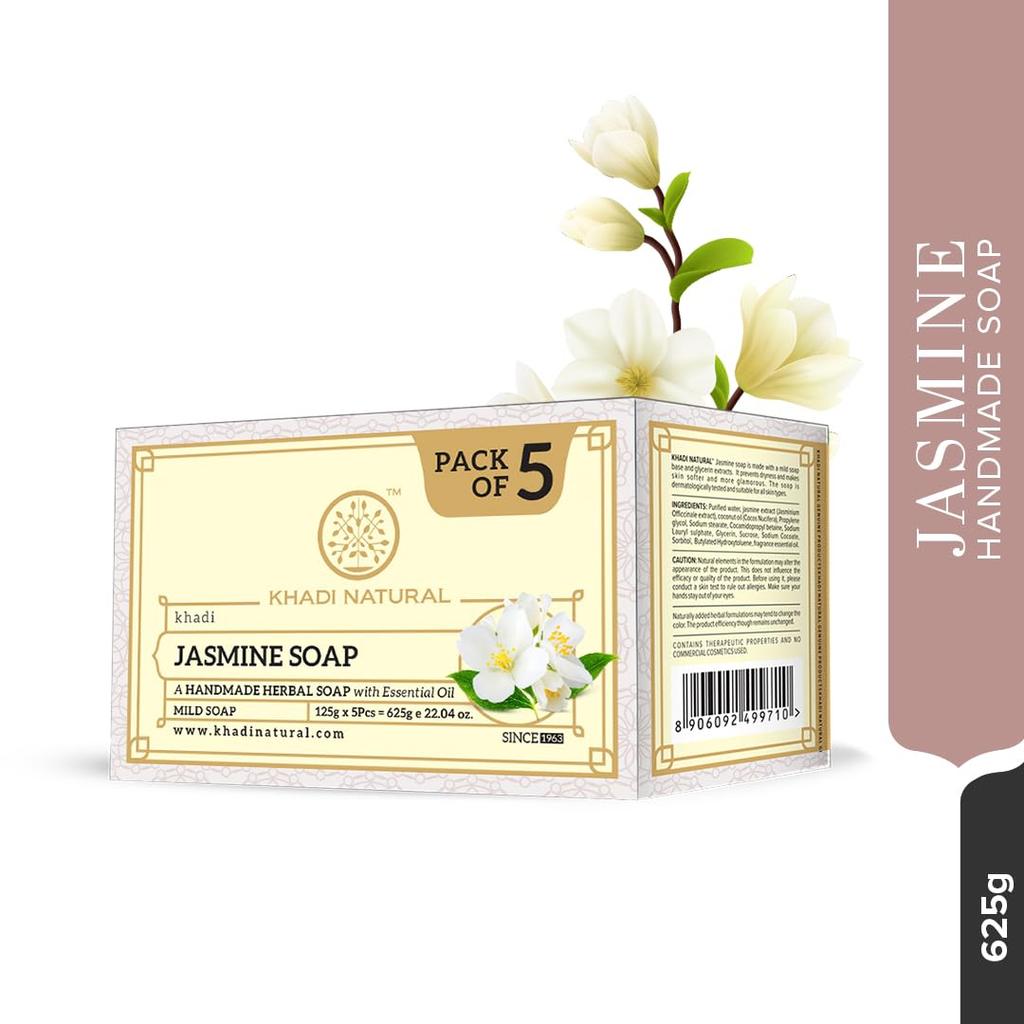 Khadi Natural Jasmine Herbal Bath Soap With Essential Oils Stress Relieving Aroma Gentle Cleansing For All Skin Types Pack Of 1(5x125 g)