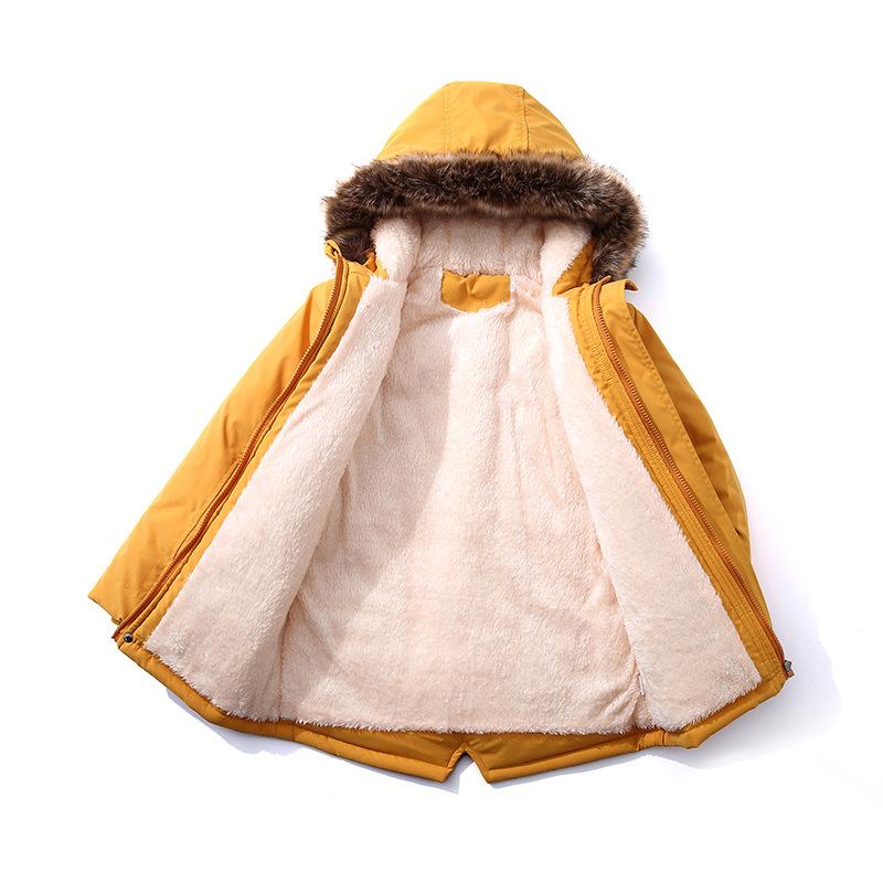 Barne Vinter Gutter Vattert Jakke Pluss Fløyel Tykk Varm Mote Hette Vattert Jakke Barne