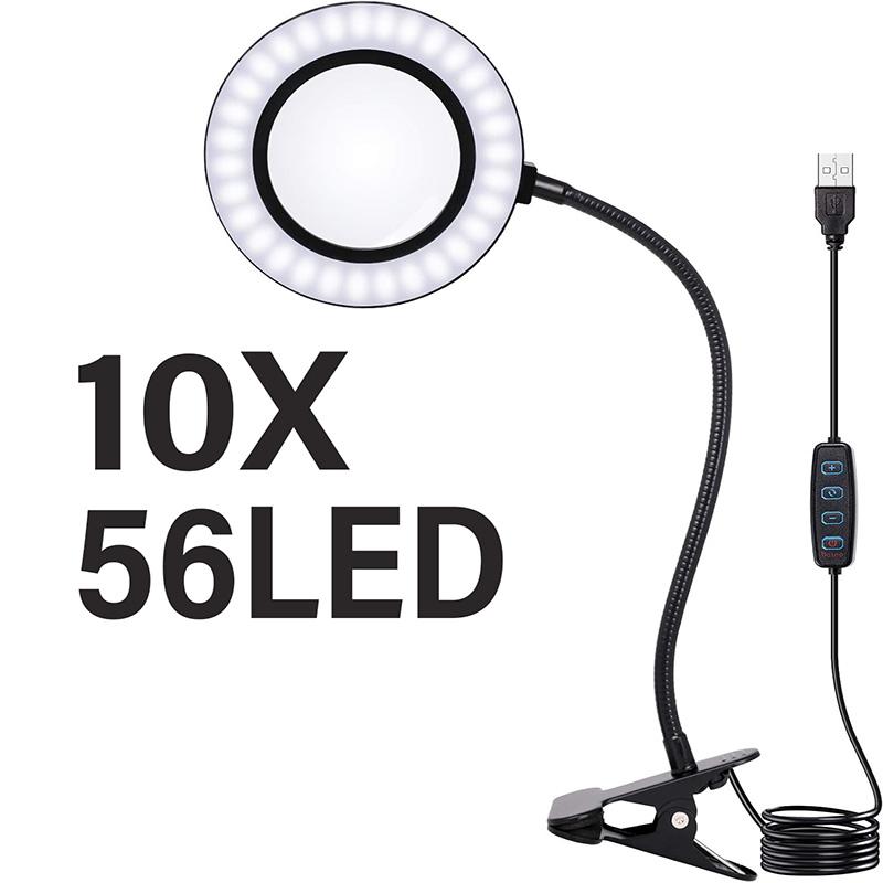 5/10X Magnifying Glass with Light 3 Colors 10 Brightness 28/56 LED Magnifier Lamp for Reading Crafting Painting Close Work