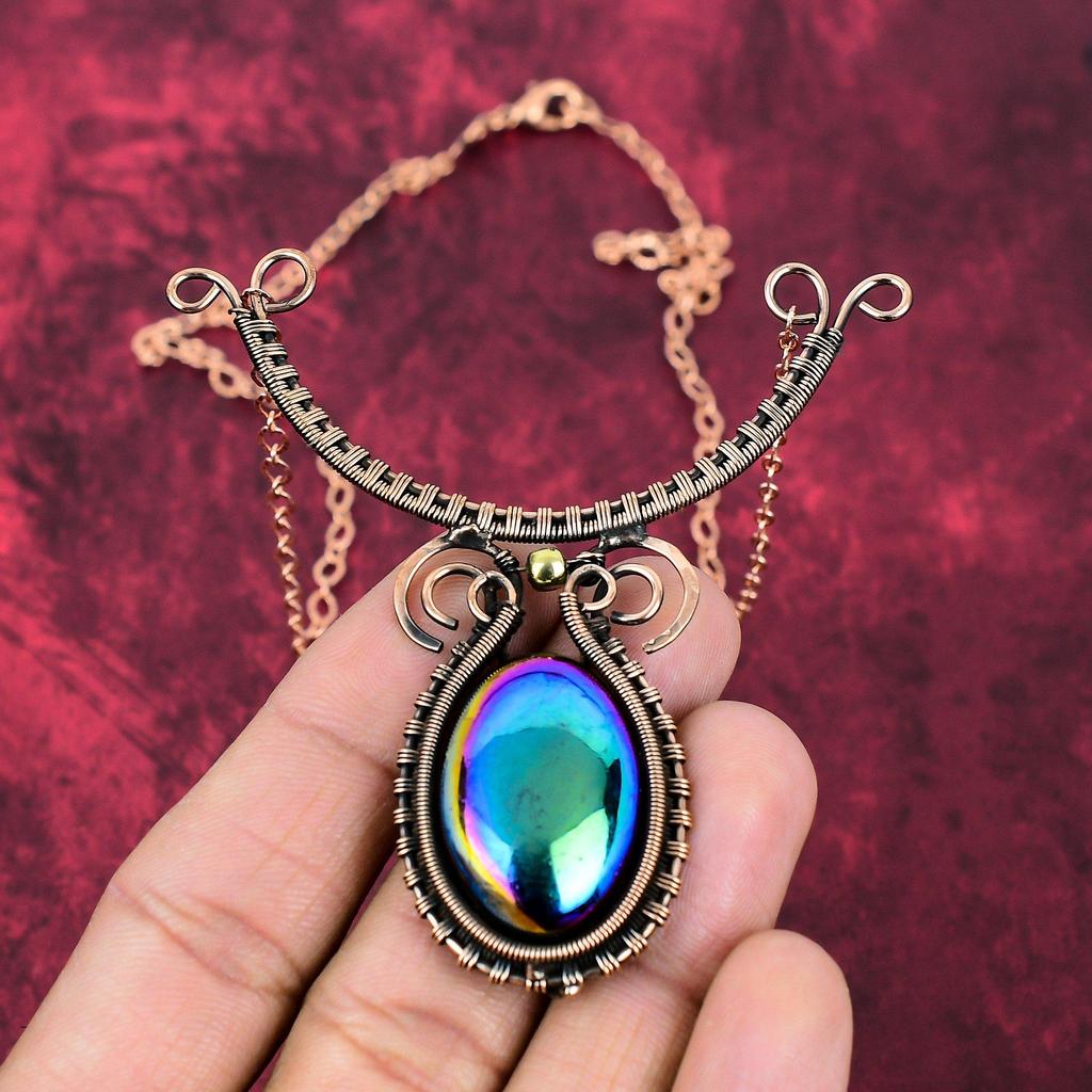 Mystic Fire Labradorite Necklace Copper Wire Wrapped Handmade Necklace Adjustable Chain Necklace Gemstone Copper Wire Jewelry Wedding Gifts