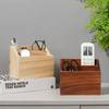 In-Stock Wooden Desktop Storage Box: Two-Compartment Pen Holder & Remote Control Organizer for Office or Living Room.