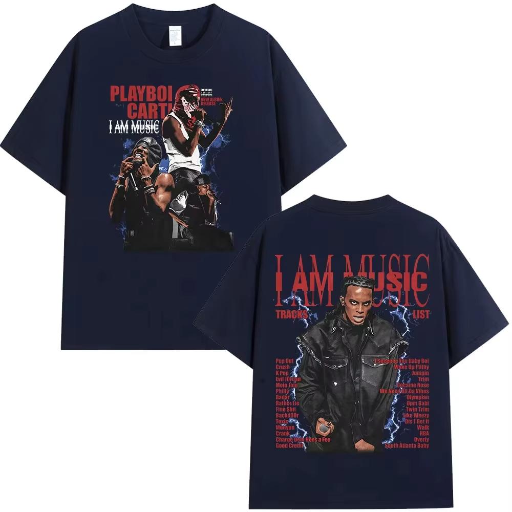 Rapper Playboi Carti I AM MUSIC Graphics Pure Cotton Music Tshirt Men 2026 New Summer Hip Hop Unisex Short Sleeve Top Fan Gifts