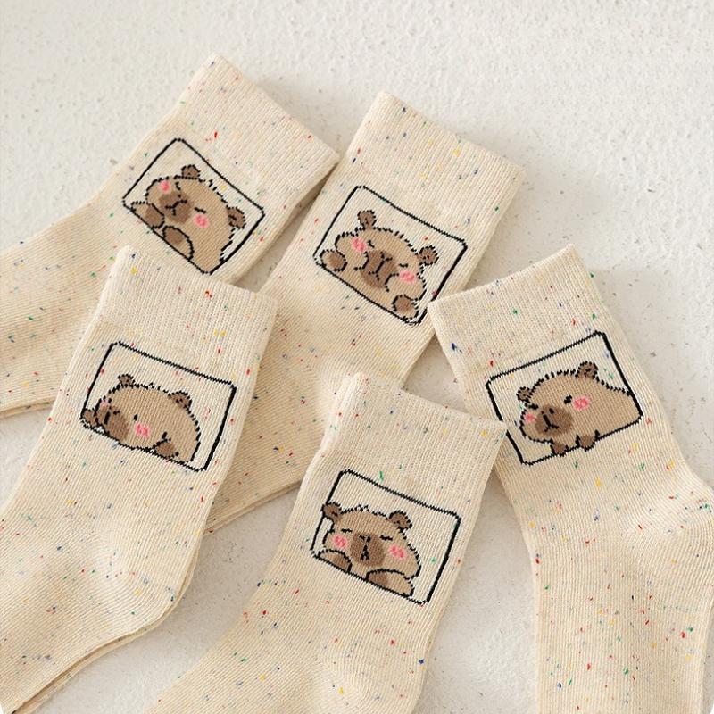 5-40Pairs Cartoon Capybara Cotton Socks for Kids and Adults Custom Expression Animal Pattern Warm Winter Dot Yarn Crew Sock Gift