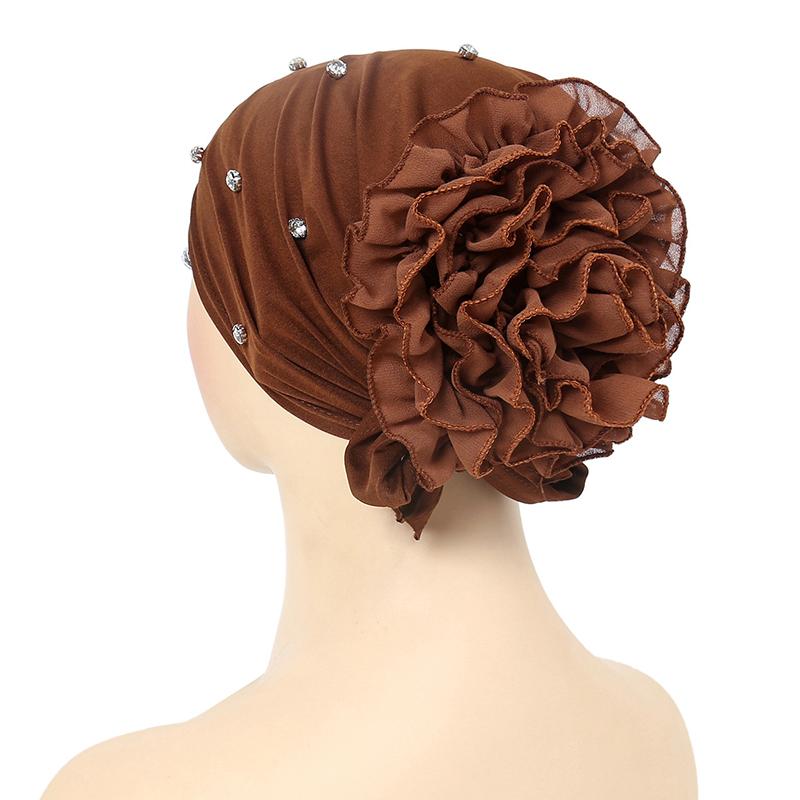 1Pc Muslim Headwear Nail Drill Fashion Pullover Cap Elasticity Women Turban Hat Chiffon Hat
