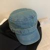 Koreanische Retro-Denim-Barettmütze mit flachem Oberteil für Damen für Frühling und Herbst Großer Kopfumfang Gesicht zeigend Kleine Schirmmütze Alte gewaschene Mütze Trendig