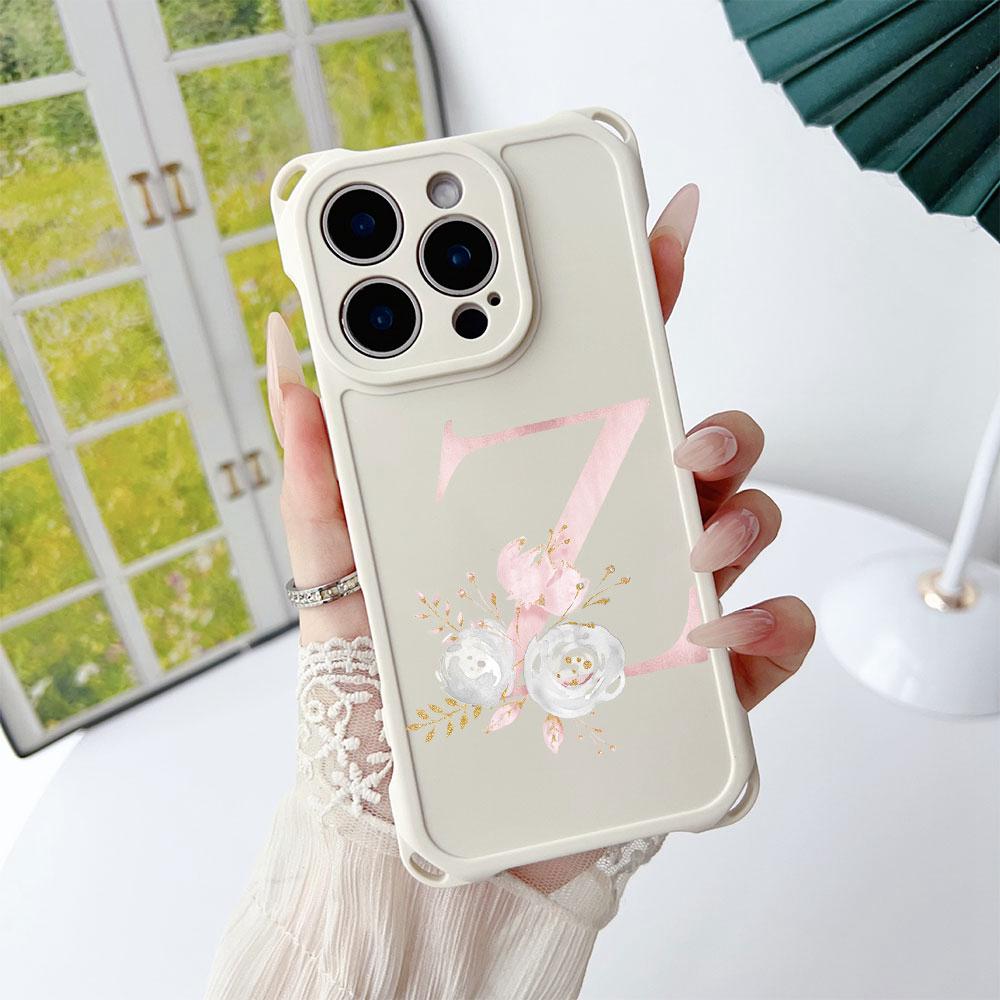 

Розовая Роза Буква Цветок А-Я Яблоко Для iphone 17 16 15 14 12 Чехол для телефона Четырехугольная защита от падения Портативный шнурок для подвешивания iPhone 16 белый