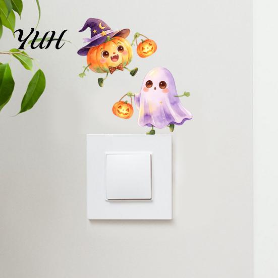 Living Room Wall Decals Halloween Pumpkin Ghost Switch Sticker, Cartoon Light Self-Adhesive Sticker Decoration Decal for Bedroom