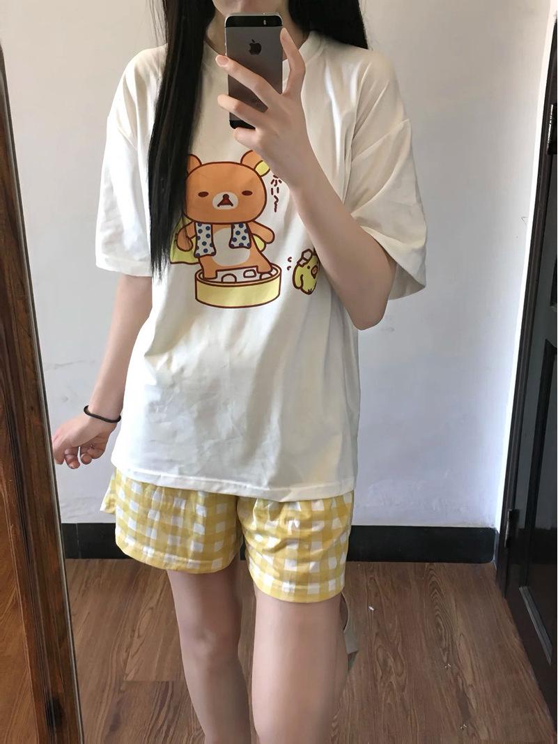 

2026 Spring/Autumn Women s Cute Loose Pajama Set: Round Neck, Long Sleeve Top and Pants M (75-95 jin)