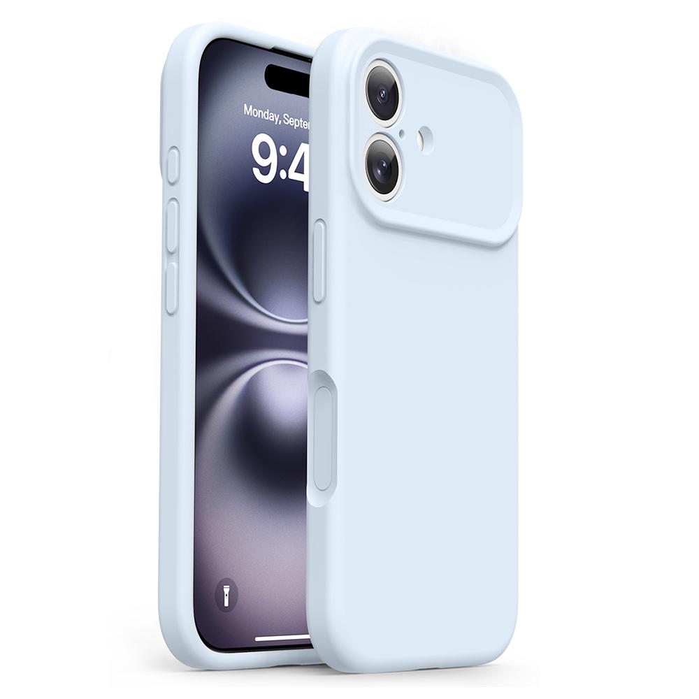 For iPhone 16 Case Soft Touch Liquid Silicone Phone Cover with Camera Touch Control Button