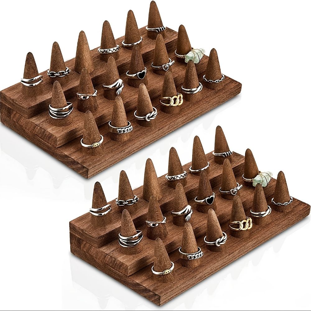 2/3 Tiers Wooden Finger Ring Display Stand 12 /18 Fingers Wooden Display Ring Cone  Dressing Table