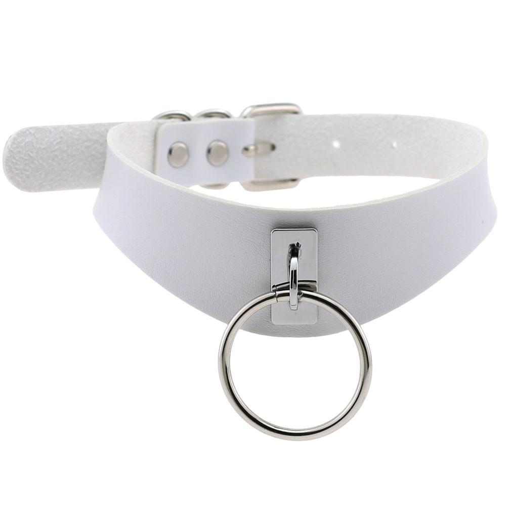 DIEZI Harajuku Bílý PU Kožený Kroužkový Choker Náhrdelník Pro Ženy Muže Vintage Gotický Hip Hope Nastavitelný Límcový Náhrdelník Šperky