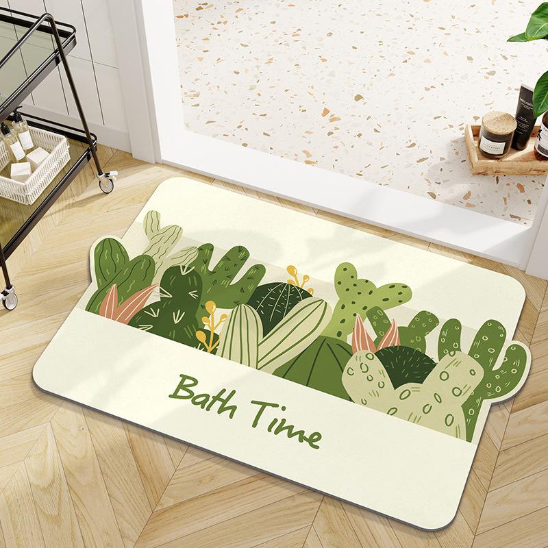 Nordic Simple Flowers Moisture-wicking Quick Drying Bathroom Floor Mat Bathroom Odd Shape Anti-dirty Wear-resistant Diatomium Mud Carpet