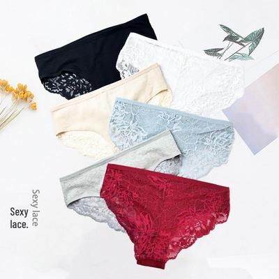 Elegant European & American Lace Panties: 40s Style, Semi-Transparent Mesh with Pure Cotton Crotch