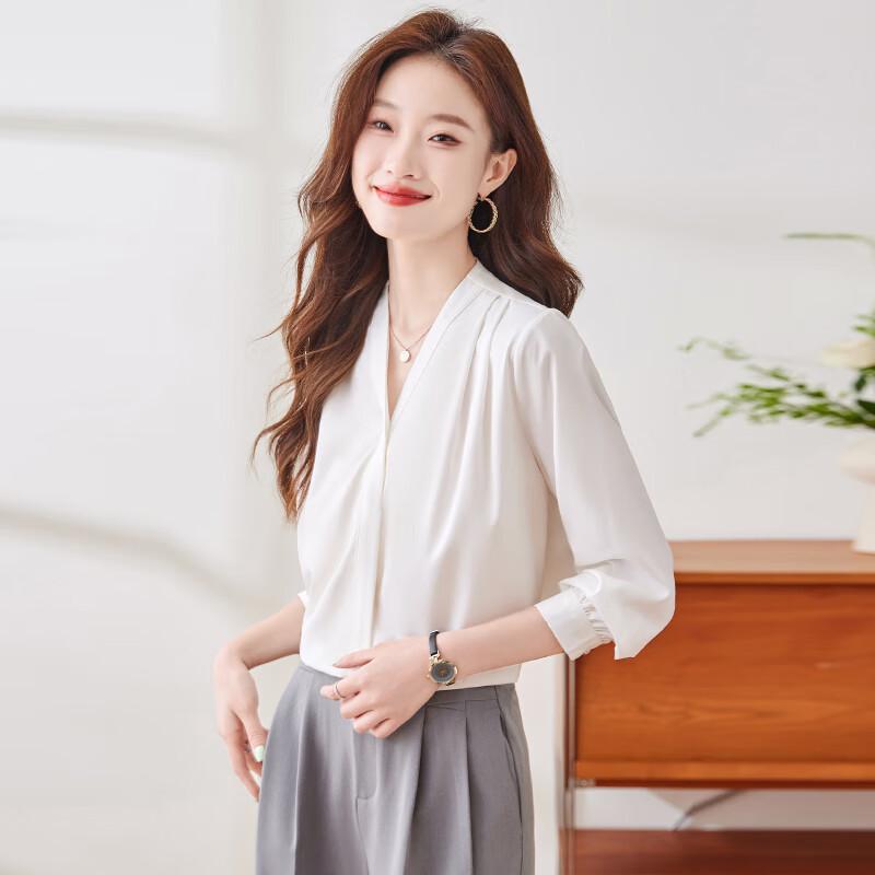 Women s Anti-Wrinkle V-Neck Chiffon Shirt M