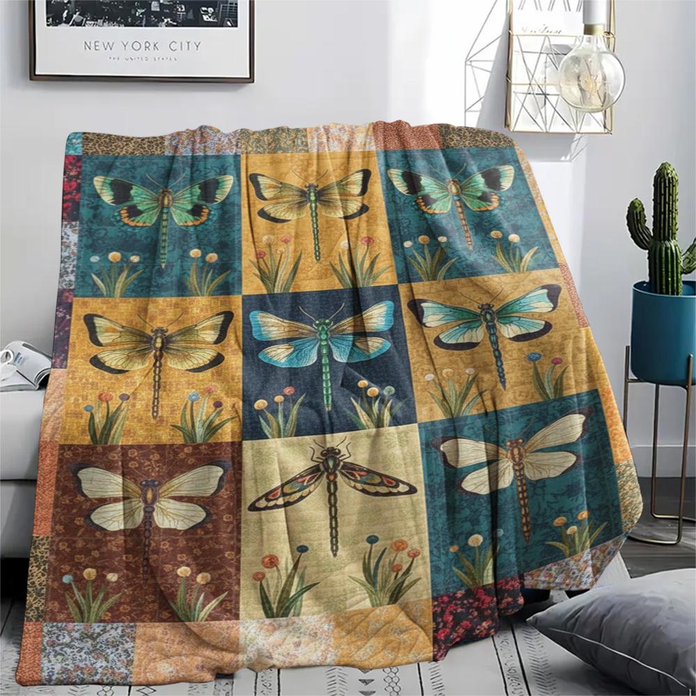1Pc Patchwork Insect Print Flannel Blanket, High quality Comfortable for All Seasons, Home Decor, Warmth and Comfort, Perfect for Christmas Gifts67