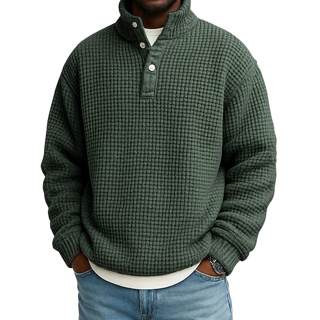 Men's Casual Stand-Up Collar Long-Sleeve Top Color Button-Down Sweatshirt