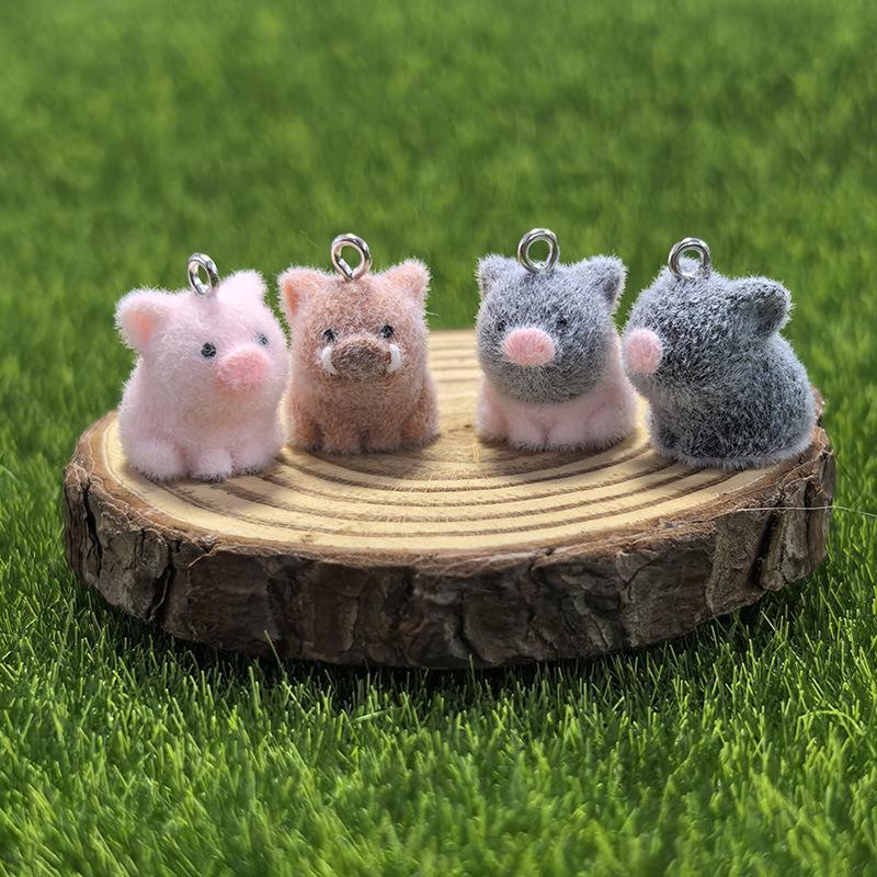 2Pcs Adorable 3D Mini Flocking Pig Charms Soft Flocked Piggy Pendants for DIY Jewelry Making Kids Art Craft Projects