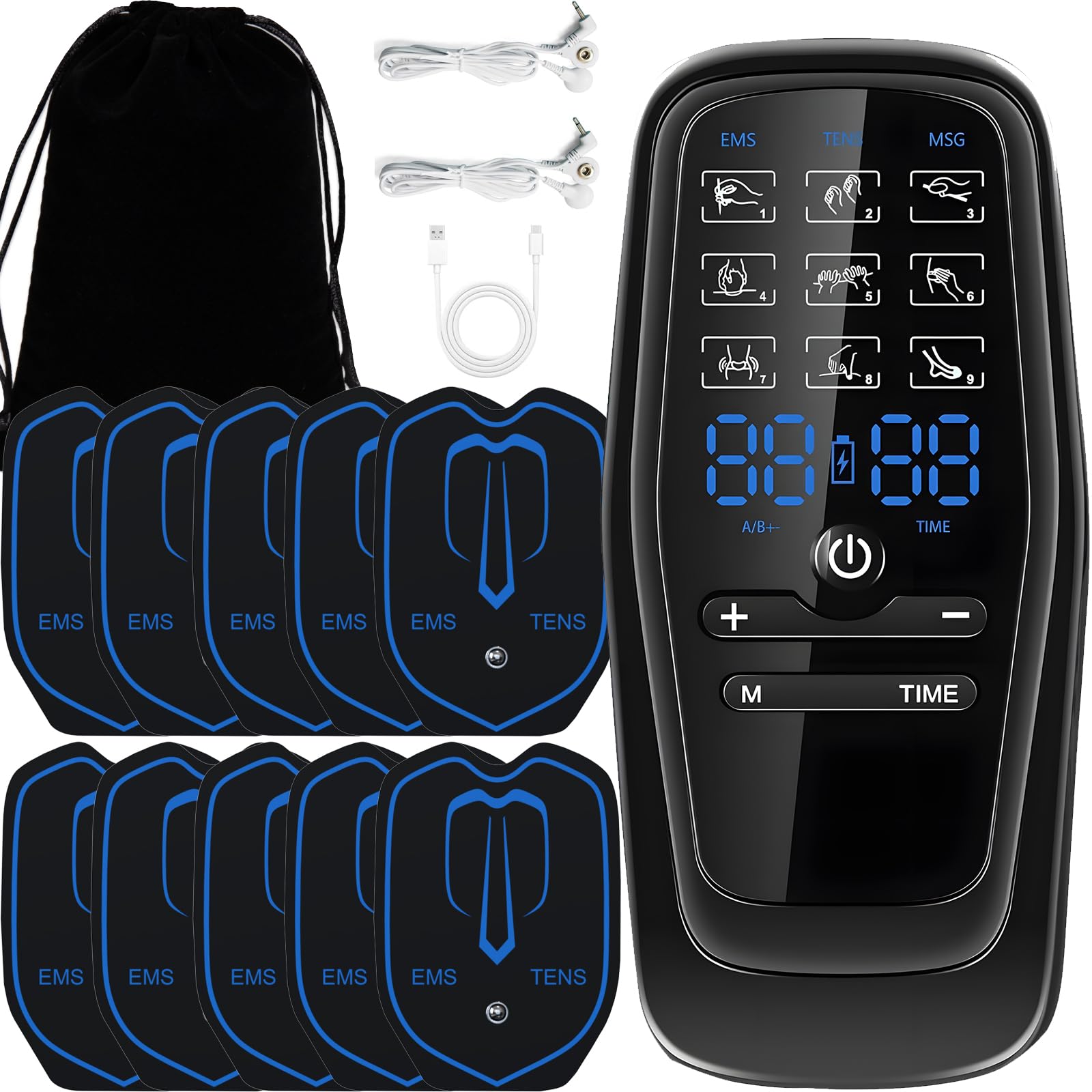 

YOSINA EMS Стимулятор мышц всего тела с 9 30 уровнями интенсивности, двойной и идеальный подарок ко Дню пожилого человека, режимы, уровни, канал A/B, Type-C чёрный