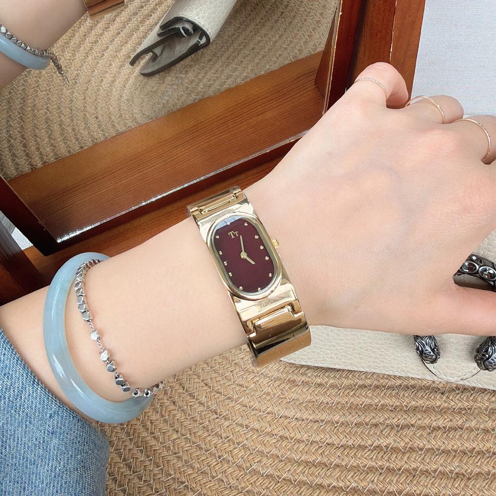 Tianta Fashion Square Steel Belt Watch Half Bracelet Open Women S Watch Fashion Large Dial Personalized Trend Watch
