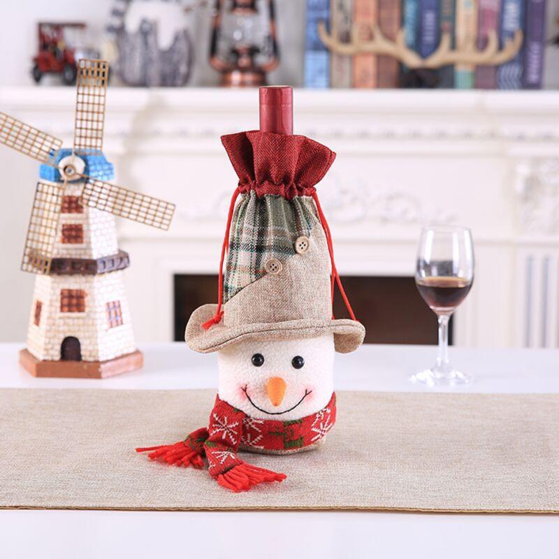 Christmas Red Wine Bottle Cover Champagne Bottle Sleeve Linen Lattice Wine Bottle Cover For Christmas Ornaments Party Decoration