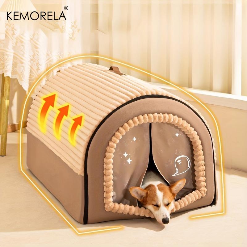 Winter Enclosed Pet Bed Thickened Portable Dog House & Cat Tent with Washable Bedding Needed Bed for Small Medium Large Dogs