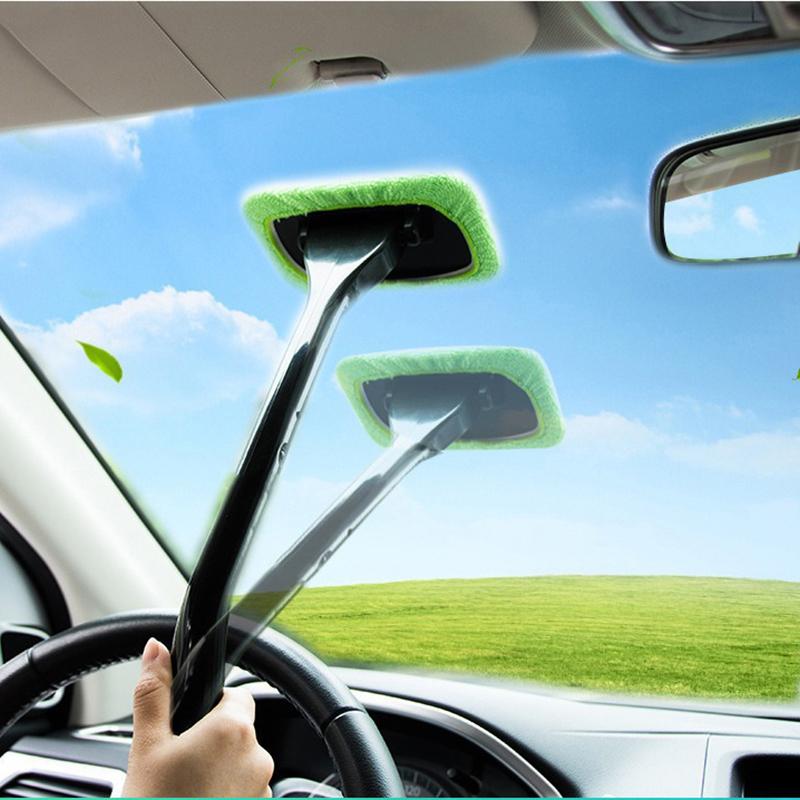1pc Window Wiper Cleaning Brush Microfiber Wiper Windshield Demister Cleaning Tool Wiper Cleaner Wipe Tool Long Handle Cleaning Cloth  Accessories