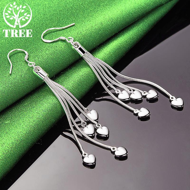 Luxury Noble Jewelry 925 Sterling Silver Heart Long Tassel Drop Earrings Women's Party Wedding Accessories Exquisite Design Gift
