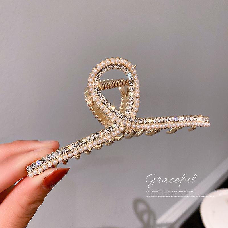 

Pearl Rhinestone French Claw Hair Clip for Elegant Bun Hairstyles