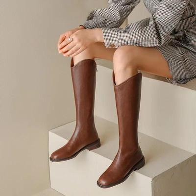 Women Knee High Boots Genuine Leather Natural Velvet Autumn Winter Western Goth Long Botas Fashion Comfortable