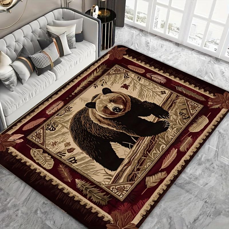 Brown Bear Pattern Rug Retro Carpet Antifouling Indoor and Outdoor Doormat Anti Slip Decoration Living Room Bedroom Floor Mat