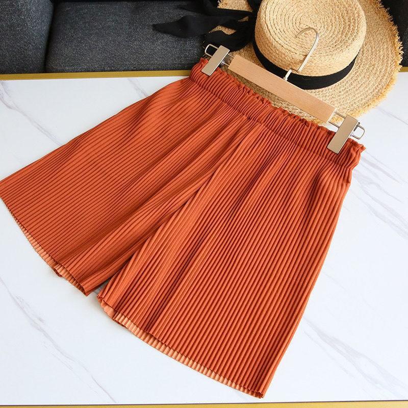 Women Breezy Pleated Shorts Summer Loose-Fit High Waist Elastic Comfortable Wide Leg Casual Shorts