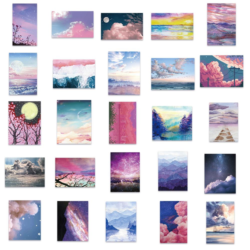Decorate with 50Pcs INS Style Landscape Oil Painting Stickers - Waterproof for Luggage, Laptop, Notebook