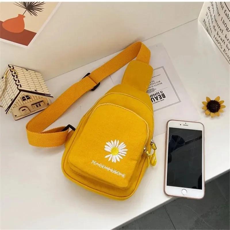 Embroidered Canvas Chest Bag Stylish Small Crossbody Bag Female Shoulder Bag for Women Daily Use, Travel, Running Outdoor Sports