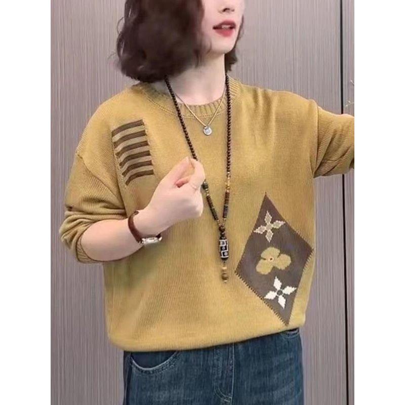 Loose Slim Looking 40.00 Kg-100.00 Kg Jacquard Ethnic Style Sweater