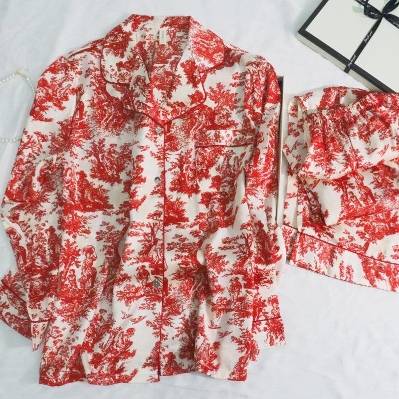 Di Lizheba's autumn new ice and snow silk can be worn outside, high-end loungewear two-piece pajamas for women