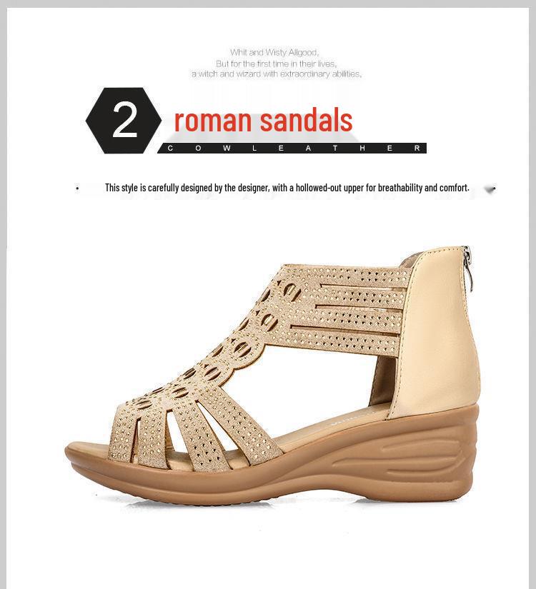 2024 Women's Rhinestone Peep Toe Wedge Sandals - Summer Mid Heel, Soft Sole, Open Toe