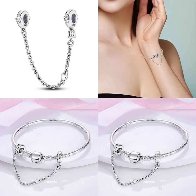 Original 100% 925 Silver Star Moon Safety Chain Fit 925 Original Bracelet & 3mm Bracelet DIY Jewelry Making Women Gift