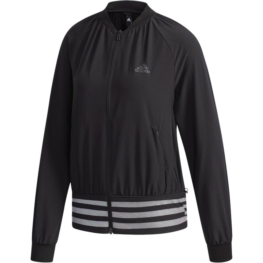 Adidas Logo Print Zip Long Sleeve Bomber Jacket Women Jackets Black DM5312