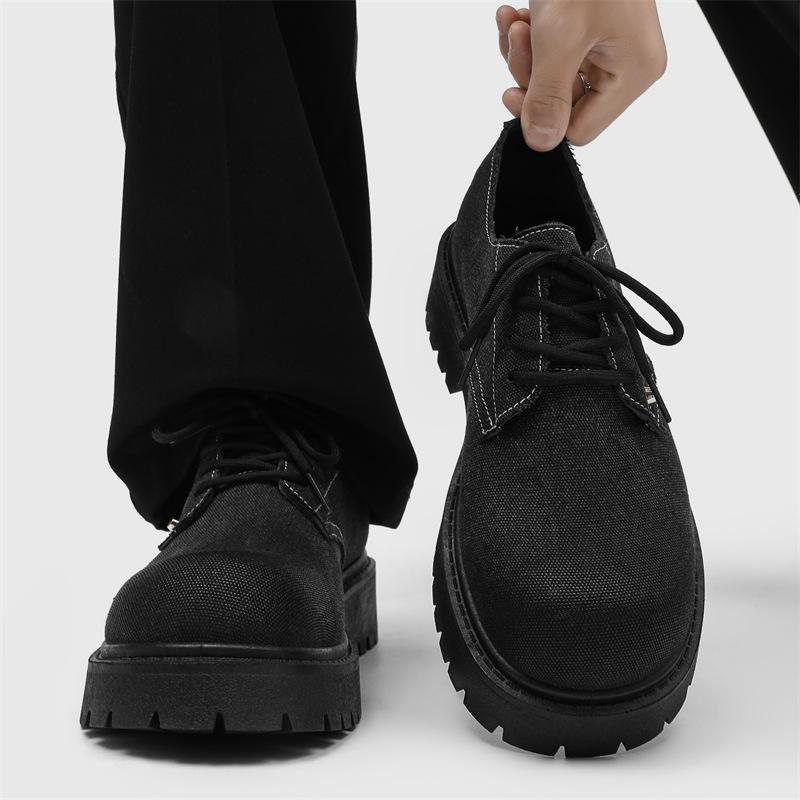 Men Canvas Leather Shoes 2025 Autumn Casual Loafers Lace Up Platform Comfortable Non Slip Fashion Derby Shoes Wedding Party