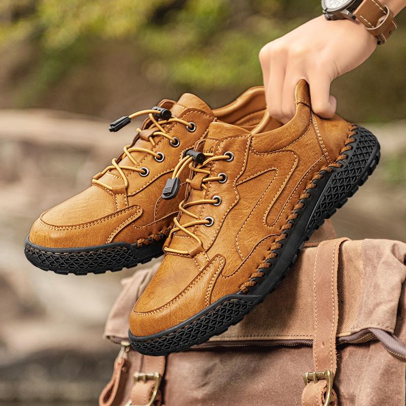 Outdoor Male Sneakers Hiking Shoes All-match Walking Shoes Non-Slip Leather Treking Footwear Leisure Lace Up Mens Casual Flats