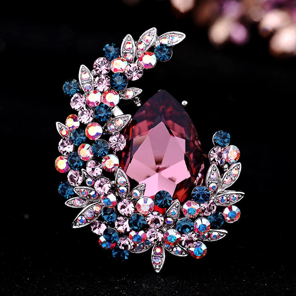 Women Fashion Crystal Moon Brooch Exquisite Crystal Pin Jewelry Accessories For Sweater Coat Decoration