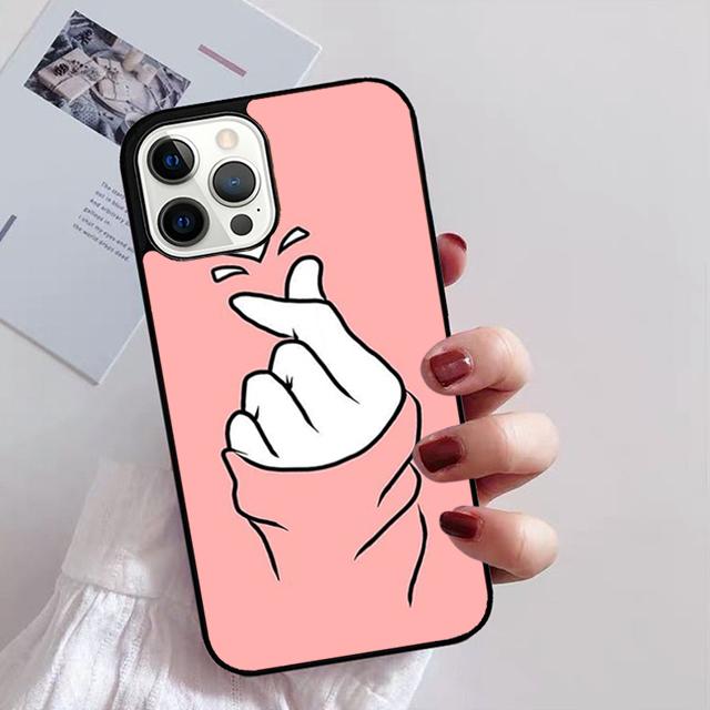 Korean Finger Heart Love Phone Case For iPhone 17 Air 16 15 14 13 12 Pro Max Plus Max Cover Shell Coque