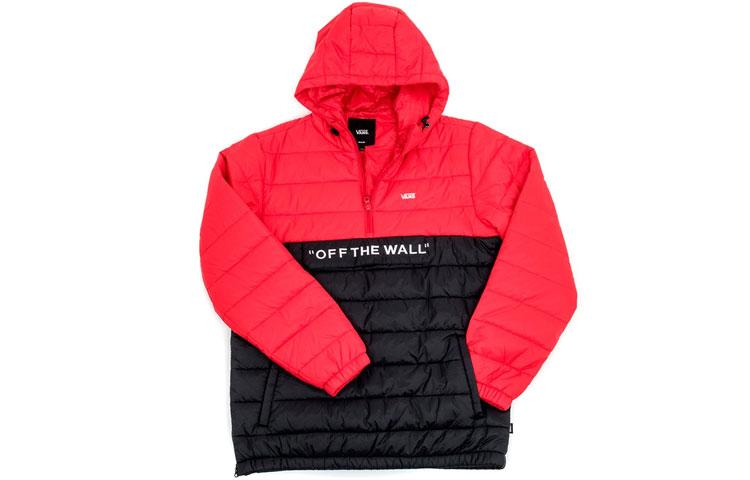 Vans Carlon Anorak Puffer Racing Puffer Jackets Unisex Red Hooded Thickened Patchwork Puffer Jacket VN0A45B1YHU M