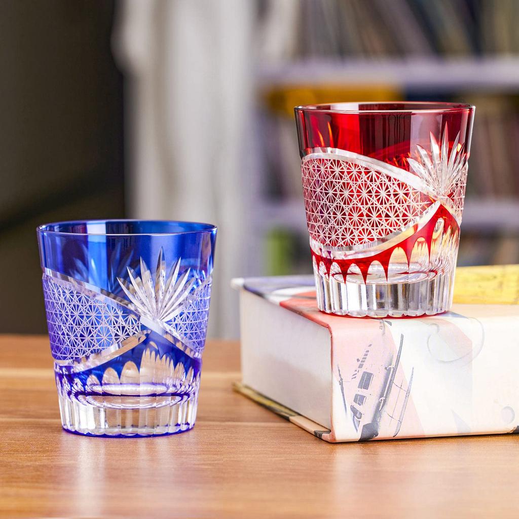 FONYUHUA Cut Glass Pair Chrysanthemum Pattern Rock Glasses Gift Set 240cc